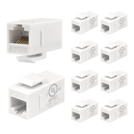 VCELINK Acoplador en línea RJ45 Cat6 Keystone Jack con certificación UL, paquete de 10 unidades, hembra a hembra, inserto de red UTP para cable Cat6/Cat5e/Cat5 (blanco)