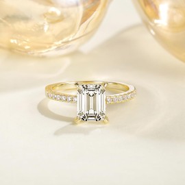 TIGRADE 3CT Engagement Ring for Women Emerald Cut Cubic Zirconia Wedding Band CZ Promise Wedding Ring Size 4-12, Gold, Size 7.5