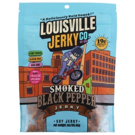Louisville Jerky Co. Vegan Jerky Smoked Black Pepper, Plant Based High Protein Snack (3 Ounce, 1-Pack), Gluten Free Vegetarian Non-GMO