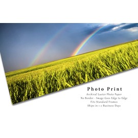 Country Photography Print (Not Framed) Picture of Double Rainbow Over Wheat Field on Spring Day in Kansas Nature Wall Art Farmhouse Decor (16" x 24")