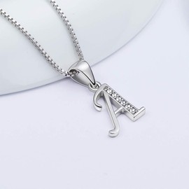 Aurora Tears 925 Sterling Silver Letter A Initial Alphabet White Gold Plated Pendant Necklace 18" DP0045A