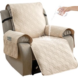 YUEANG Waterproof Recliner Chair Cover, Oversized Reversible Recliner Chair Covers with Pocket Washable Reclining Chair Covers Furniture Protector for Kids, Pets (28'',Cream)