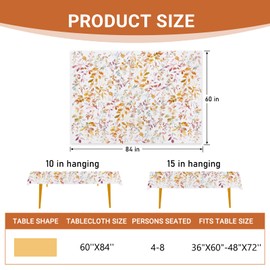 Livcoz Fall Leaves Rectangle Tablecloth 60 x 84 Inches, Autumn Watercolor Leaf Decorative Dining Table Cloth, Botanical Seasonal Dinner Tablecover Picnic Party Decoration