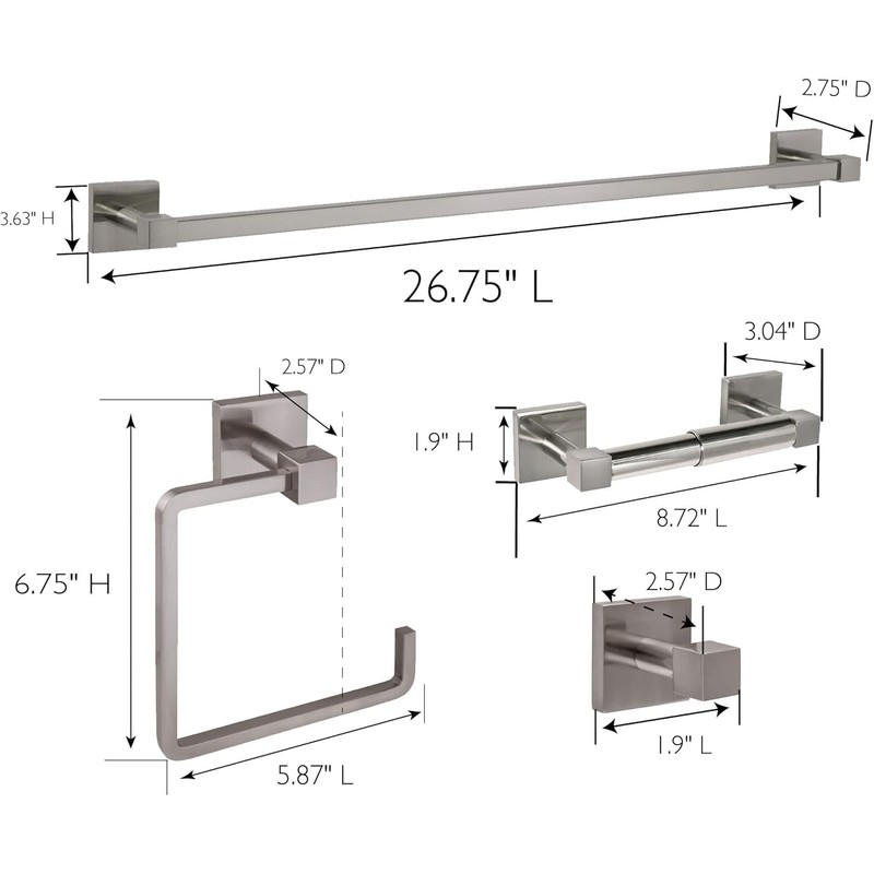 Design House 188532 Karsen 4-Piece Bathroom Accessory Kit, Satin Nickel