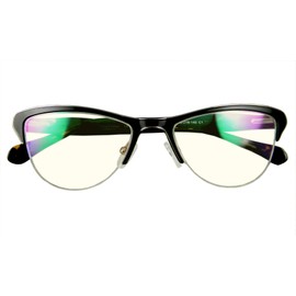 Circleperson women cat eye Computer Reading glasses spring hinges half-rimless Block blue light (Black/tortoise +Block blue light lens, 2.0)