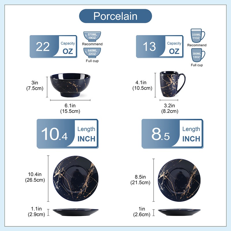 LOVECASA Porcelain Dinnerware Sets for 4, 16 PCS Plates and