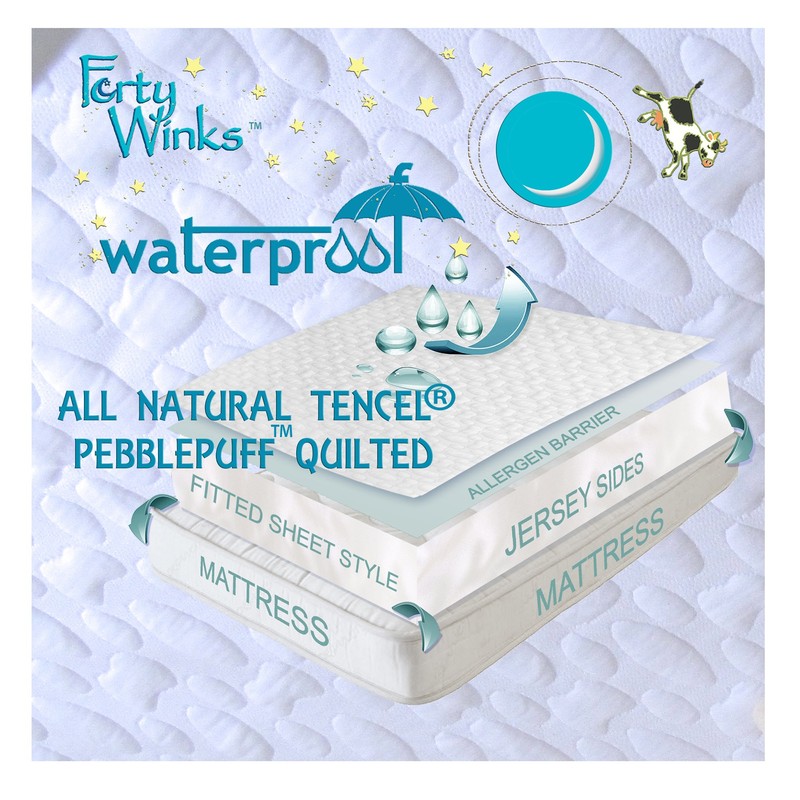 40-Winks Natural Tencel Pebble Puff Crib Mattress Pad Protector, White,