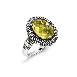 Auriga Fine Jewelry Sterling Silver with 14K Yellow Gold Antiqued Lemon Quartz Ring Size 6