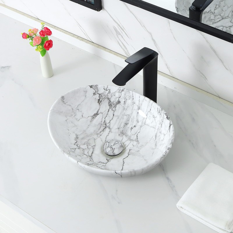Davivy 16.3"x13.2" Nordic Marbling Oval Vessel Sink with Pop Up