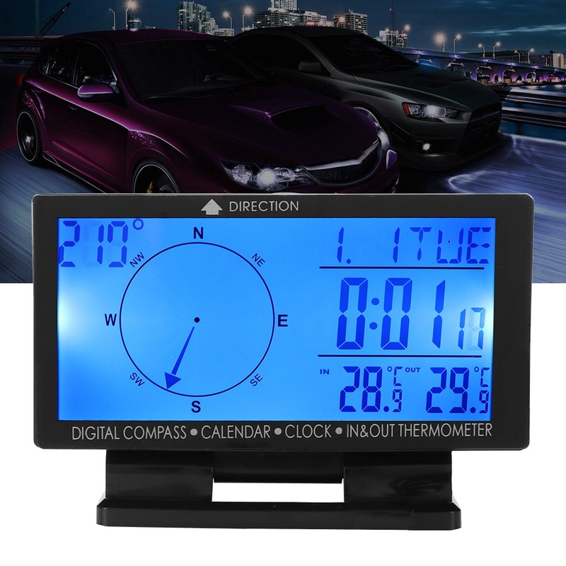 CD60 Multifunctional Digital Car Automobile Thermometer Gauge with Time Navigation