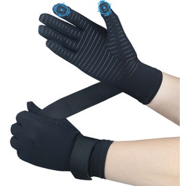 Guantes de compresión para artritis de cobre para aliviar el dolor, artritis reumatoide, túnel carpiano, guante de mano de compresión de dedo completo con correa de muñeca y puntas de visualización táctil, apto para mujeres y hombres (L/XL 1 par)