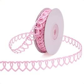 Decorative Heart Pattern Ribbon Love Hollow Cut Ribbon for Crafts Valentine’s Day 0.6" inch x 10 Yards (Pink)