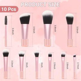 Juego de 10 brochas de maquillaje de viaje con bolsa, base, sombra de ojos, rubor, resaltador, cejas en ángulo y brochas de rímel, pinceles de fibra s