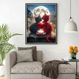 DPHERO Kittens Diamond Painting Kits for Beginners Adults,5D DIY Cats Diamond Art Kits,Round Full Drill Moon Heart Gem Art Crafts Kits,DIY Painting by Numbers Lovers for Home Wall Decor 12x16 inch