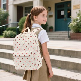 Yusudan Corduroy Girls Backpack - Kids Elementary School Backpacks - Middle School Bookbags - Women Travel Daypacks (Beige Corduroy Strawberry)