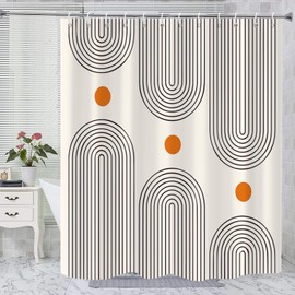 GKLEASG Boho Mid Century Extra Long Shower Curtain, 72Wx78H Minimalist Abstract Sun Modern Machine Washable Polyester Waterproof for Bathroom with 12 Hooks