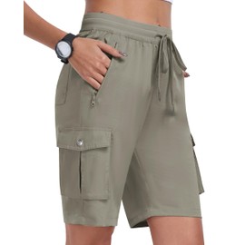 MoFiz Womens Shorts with Pockets Loose Fit Casual Cargo Shorts Lightweight Ladies Hiking Shorts Grey Khaki XL