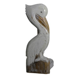 WorldBazzar Hand Carved White Pelican Paper Towel Holder Wood Carving Nautical Statue Kitchen Gadget Sculpture
