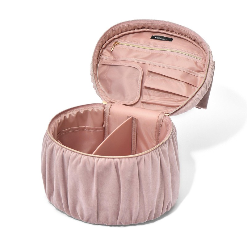 Francfranc Large Velour Ribbon Vanity Pouch, Pink