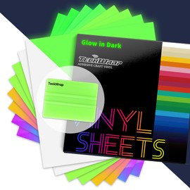 Glow in the Dark Vinyl Permanent Sheets 12" x 12" 8 pcs Permanent Vinyl, Opal White, Peach Pink, Neon Green, White, 4 Colors & 1pcs Vinyl Squeegee for DIY Craft Cutter Sign Plotter Decals Scrapbooking