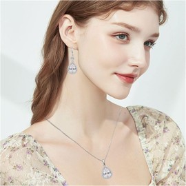 Jewellery Set for Women, Necklace & Earrings Set, Silver/Gold/Rose Gold Jewellery Set with 5A Cubic Zirconia for Women Bride, Silver