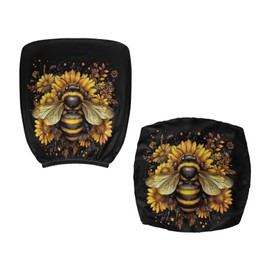Cadowhimsy Vintage Sunflower Bee Print 2 Pcs Office Chair Cover Stretch Fabric Removable Swivel Computer Chair Slipcover Anti-Dust Armchair Protector for Home Office Decor
