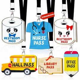 Classroom Hall Passes for Teacher, 6 Pcs Durable Bathroom Pass Lanyards for Students Management, School Supplies for Restroom Library Office and Nurse