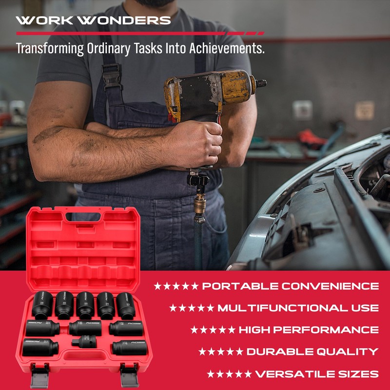 1/2 Drive Deep Impact Socket Set: 11-Piece Metric Size Wheel