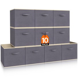 Lifewit 13 Inch Cube Storage Bins, 10 Packs Collapsible Storage Cubes, Foldable Fabric Bins Multi-color Organizer Bins with Handles, Decorative Organizing Baskets for Shelves, Closet,Gray