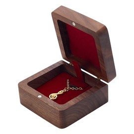 PLIGREAT Wooden Necklace Gift Box, Small Jewelry Display Case Vintage Natural Walnut Wooden Pendant Storage Box for Wedding Engagement Birthday Anniversary Christmas