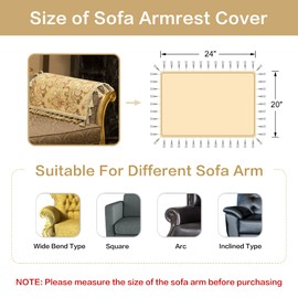 Loom and Mill Luxury Sofa Armrest Covers Set of 2, Thick Jacquard Nonslip Couch Arm Cover Furniture Protector with Lace Edge and Handmade Tassels for Chair Couch Sofa (Yellow, 20x24 inch)