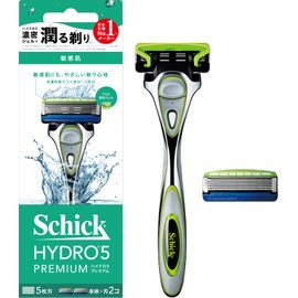 Schick Hydro5 Premium Sensitive Skin 5 Blade Holder (Includes Blade + 1 Replacement Blade) with Skin Guard, Silver, Men's Shaving Razor