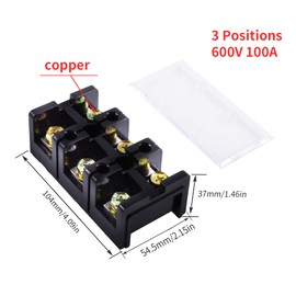 Skweawert 3 Positions Dual Rows 600V 100A Screw Terminal Junction Block, Cable Wire Barrier Block Terminal Strip with Cover Used for Electrical Project, TC-1003