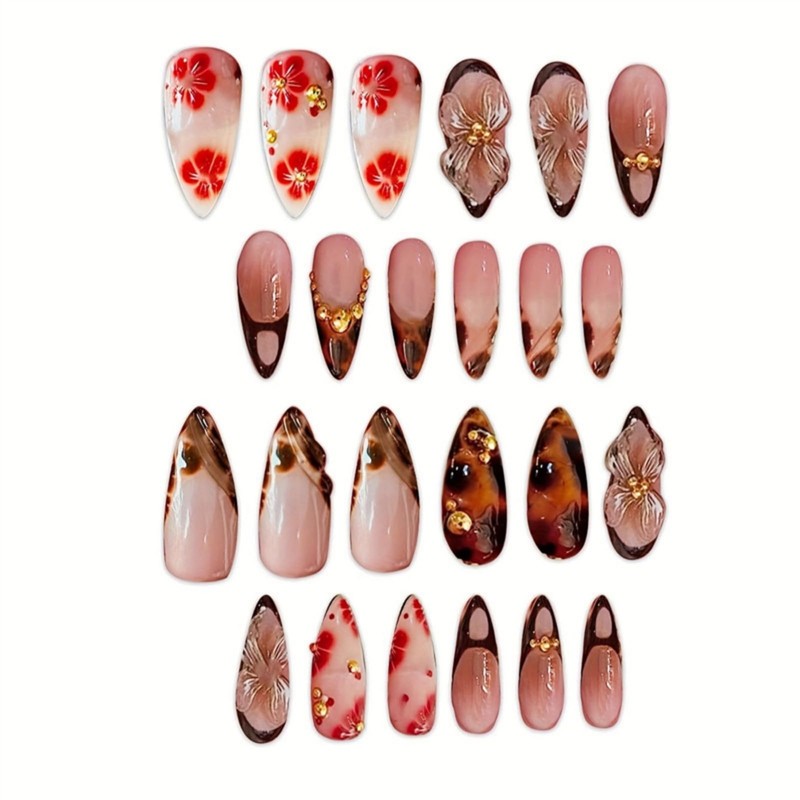 Tortoiseshell Leopard French Tip Press on Nails Medium Almond Fake