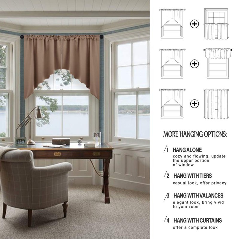 NICETOWN Blackout Pole Pocket Kitchen Tier Curtains- Tailored Scalloped Valances/Swags
