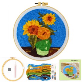 8-Piece Punch Needle Set Sunflower Embroidery (with Instructions) Cute Cartoon Pattern Embroidery Set for Beginners Suitable for Christmas Gifts and Decoration