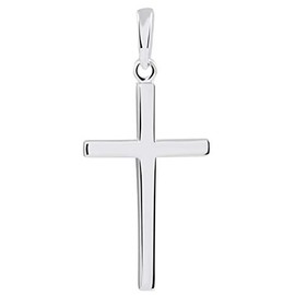 Jewelry America 14k Solid White Gold Classic Plain Religious Cross Pendant, White Gold