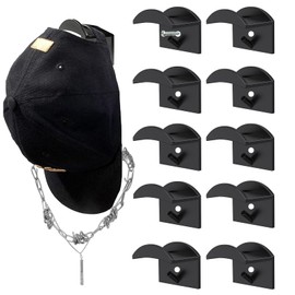 A&H Zier Hat Rack (10, Black) - Minimalist Wall Mount Hat Holder for Baseball Caps, Cowboy Hats, Lightweight Acrylic ABS Material, Strong Hold Hat Organizer, No Drilling Required