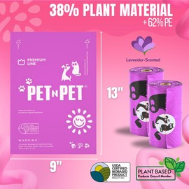 PET N PET 288 Lavender Scented Dog Poop Bags with Dispenser, USDA Certified 38% Biobased Dog Poop Bags