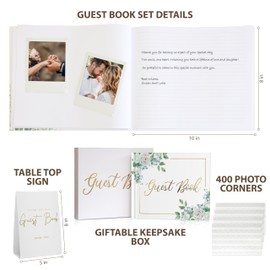 Wedding Guest Book for Guests to Sign, Elegant Wedding Guestbook Ideas, Sign in Book for Bridal and Baby Shower, Polaroid Guest Book, 100 Thick Lined and Blank Pages for Party, Wedding Books
