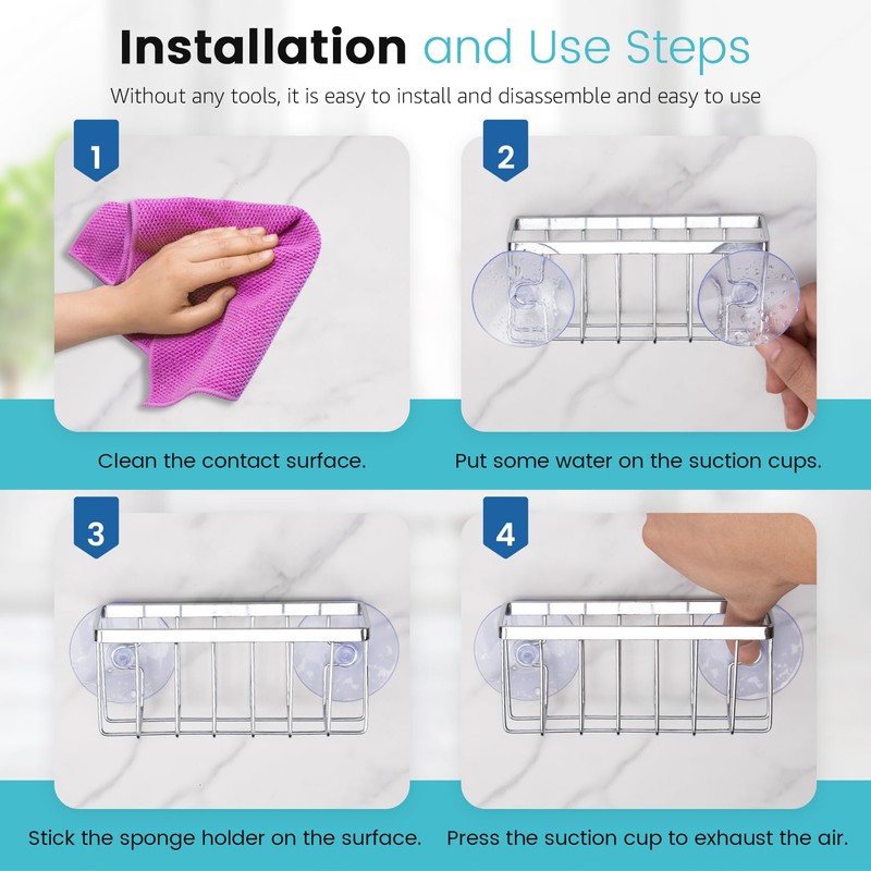 HLOOL Kitchen Sink Sponge Holder, Kitchen Sink Caddy, Sponge Holder