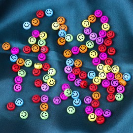 100pcs Smiley Face Beads, 7mm Mix Colors Acrylic Happy Face Spacer Beads for Polymer Clay Spacer for Women Jewelry Making DIY Bracelet Necklace