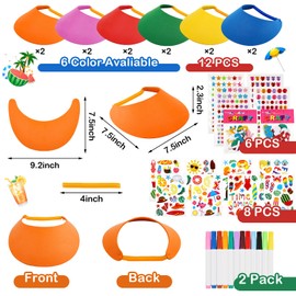 Outus Foam Visors for Kids Include Assorted Color Sun Visor Foam Hats DIY Crafts Sports Supplies, Stickers and Markers (12 Pack)
