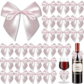 Crisalis 50PCS Bows for Gift Wrapping - 4" Satin Ribbon Pink Bows with Twist Ties for DIY Crafts, Party Decorations, Wedding, Birthday, Baby Shower, Christmas, Holiday Gifts, Gift Bags