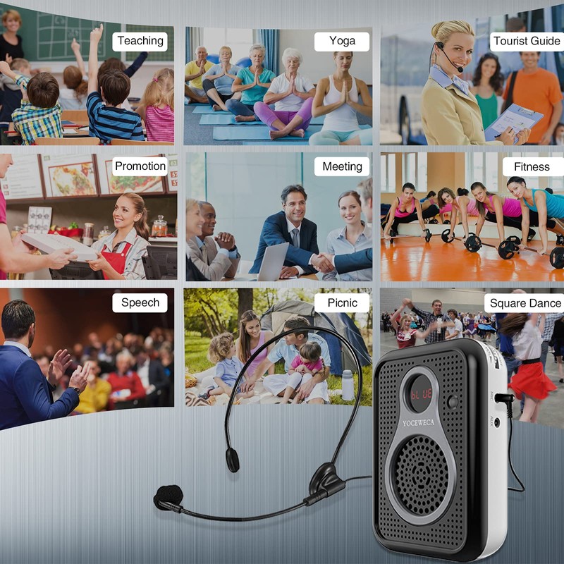Voice Amplifier with Wired Headset Microphone - Supports Mute/Bluetooth 5.0