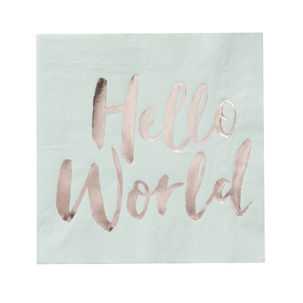 Ginger Ray Hello World Mint & Rose Gold Baby Shower Paper Napkins x 20 - Hello World