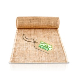 Grubly Jute Table Runner, Vintage, Wedding Table Decoration, Rustic, Jute Ribbon, Lace, Burlap Fabric, Beige, for Crafts, Decorative Fabric, Linen, 30 x 10 m Roll