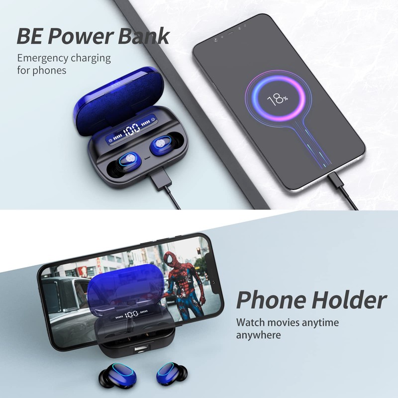 Wireless Bluetooth 5.2 Earbuds, IPX7 Waterproof Stereo Earphones with LED