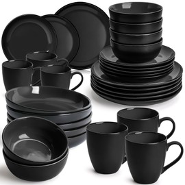 MIAMIO – Service for 6 Dishware Set/Stoneware Dinnerware Set – Including Plates, Bowls and Mugs – Microwave & Dishwasher Safe – Le PaPillon Collection (Black, 30-Pieces)