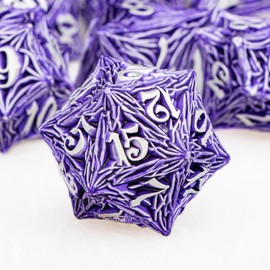 ORIFANTOU 7PCS Metal DND Dice Set Tree Root D&D Dice with Box, Purple RPG D and D Dice Dungeons and Dragons Role Playing Game Polyhedral Dice Set D20 D12 D10 D8 D6 D4